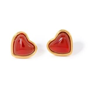 18 k gold plated stainless steel red agat stud earrings